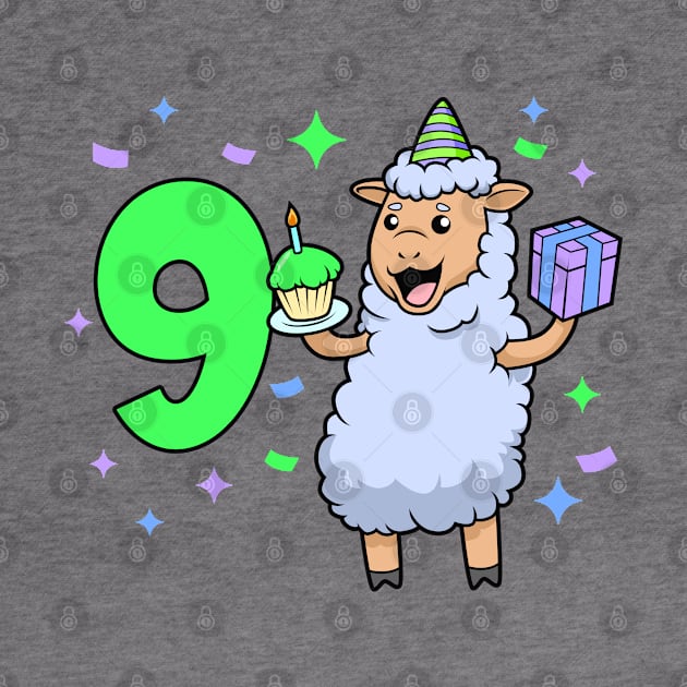 I am 9 with sheep - girl birthday 9 years old by Modern Medieval Design